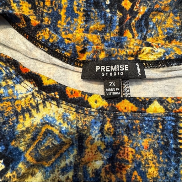 Premise Studio Women’s Ruched Sleeve Tribal Print Front Pocket Tunic Sz 2X - Picture 5 of 9